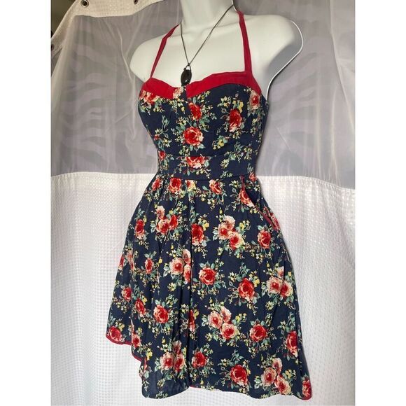Y2K Short Floral Sundress With Red Trim - Picture 3 of 6